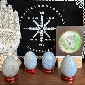 Blue Celestite Crystal Egg with Stand